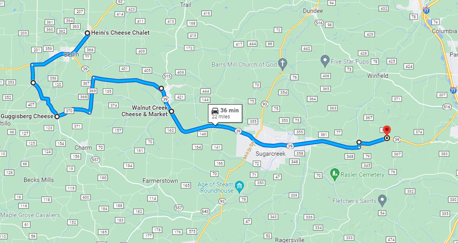 Ohio Amish Wine & Cheese Trail Map