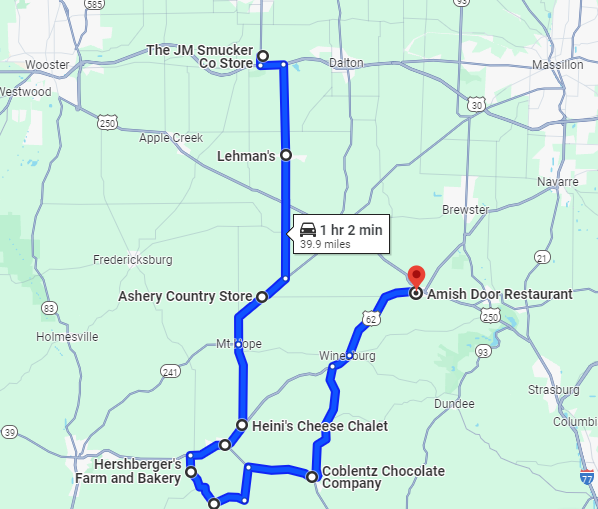 Amish Country Ohio Road Trip Map